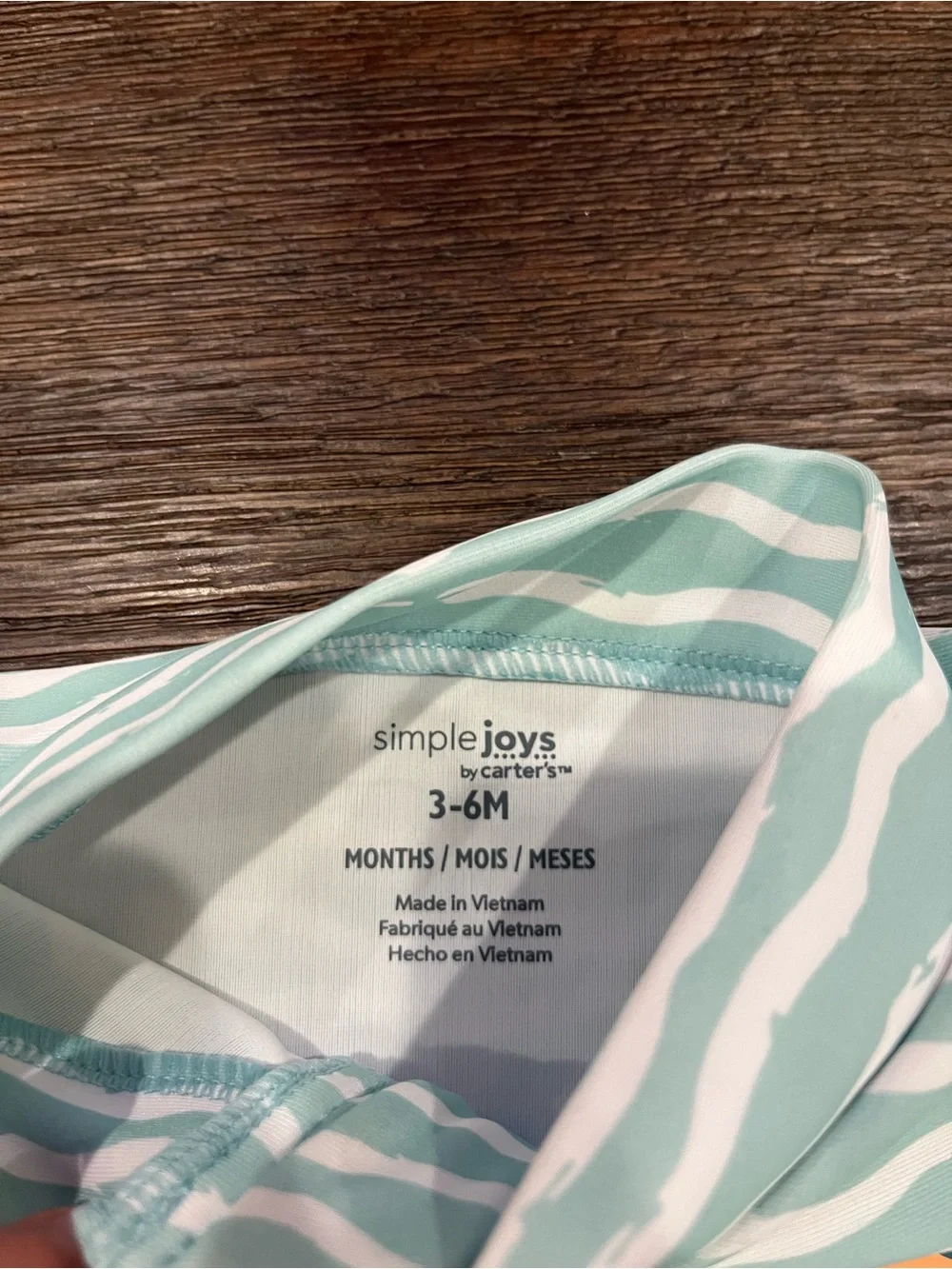 Carter's Mint and White Striped Rashguard Swim 3-6M with Turtle Accent Like New
